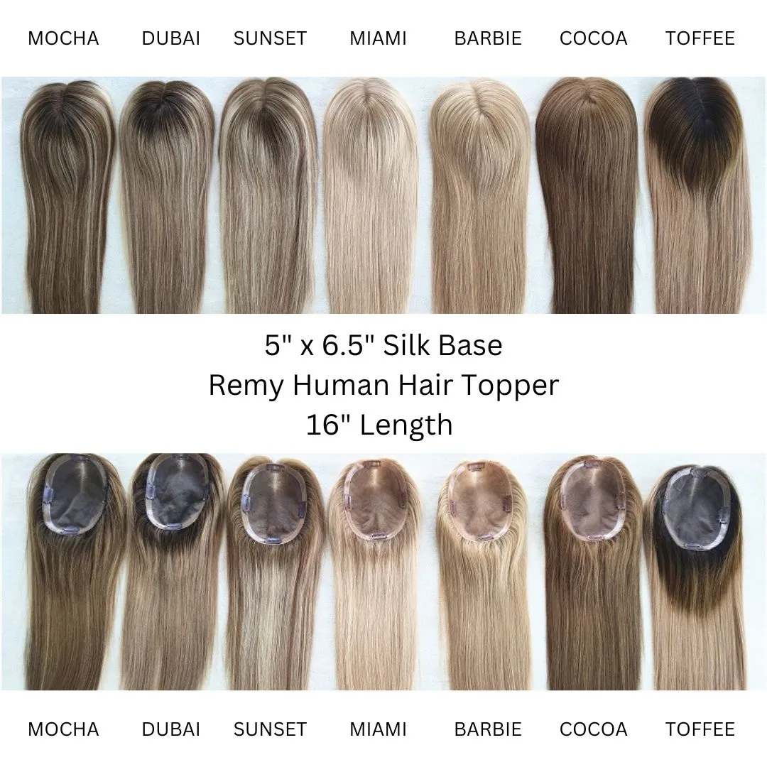 16'' Remy Human Hair Toppers 5 x 6.5 Silk Base