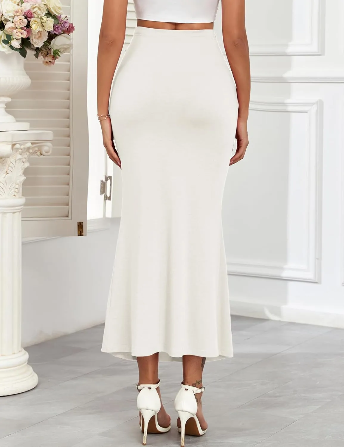 2024 Maternity Adjustable Waist Rib Knit Maxi Skirt Over The Belly Stretchy Pregnancy Long Pencil Skirts