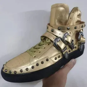 High-Top Buckle Strap Rivets Shoes