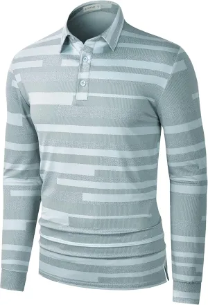 Long Sleeve Polo Shirts for Men Casual Dress Polo Tee Shirts Lightweight Quick Dry Collared Golf Shirt