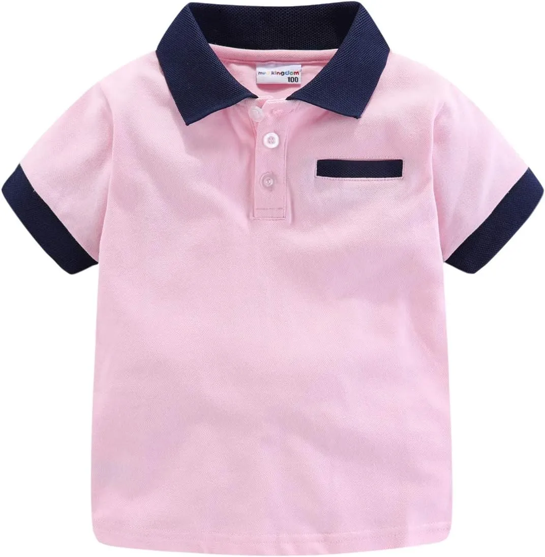 Mud Kingdom Boys Pique Polo Shirts for Toddler Short Sleeve Stripe Plain 1-9 Years