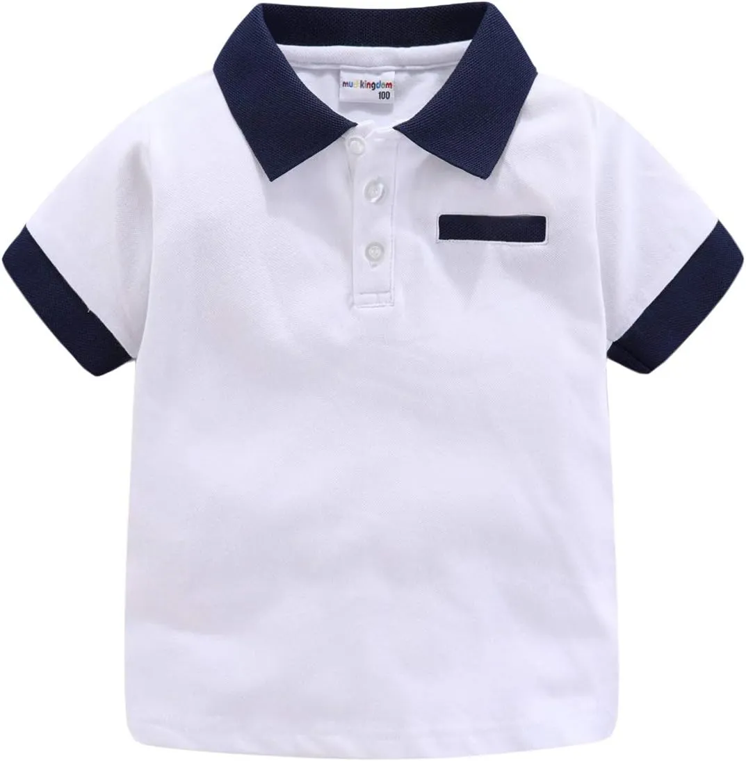 Mud Kingdom Boys Pique Polo Shirts for Toddler Short Sleeve Stripe Plain 1-9 Years