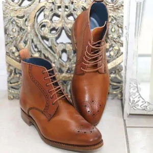 New Handmade Leather Brown Lace Up Boots, Formal Casual Ankle High Boots