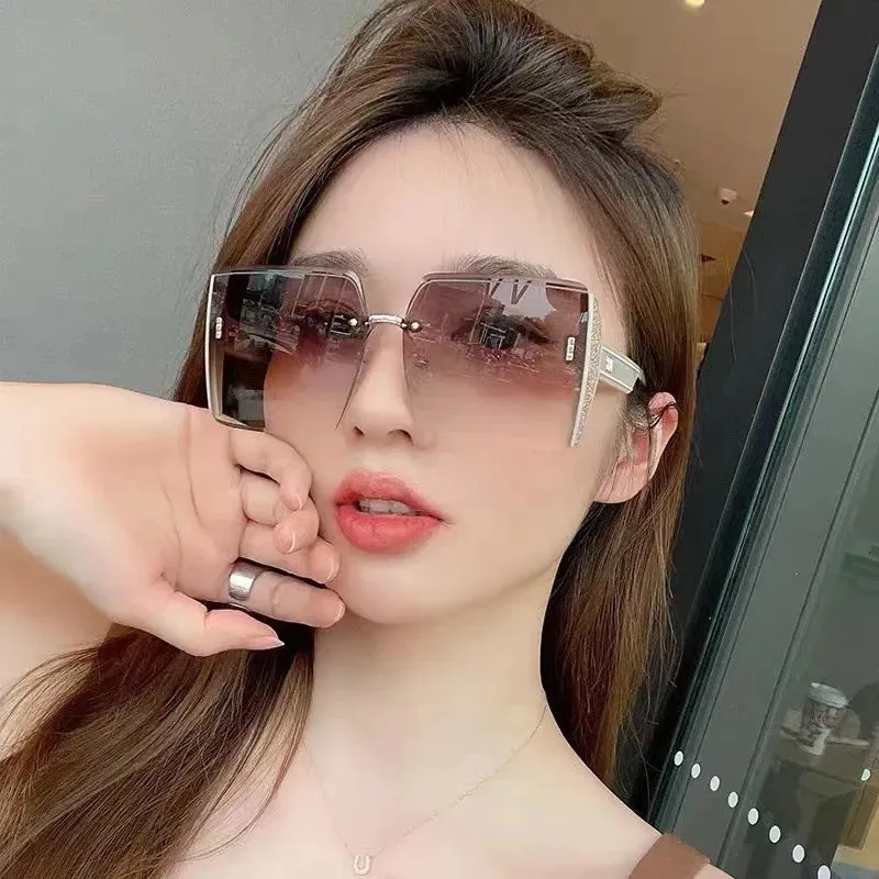 New Vintage Square Sunglasses Woman Classic Retro Gradient Mirror Frameless Sun Glasses Female Fashion Rimless Oculos De Sol
