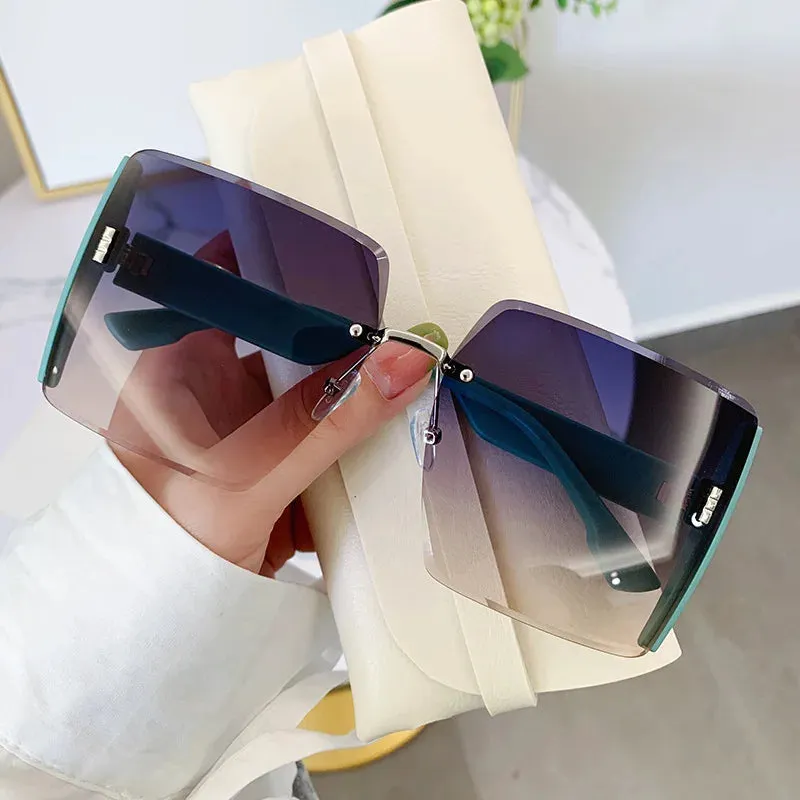 New Vintage Square Sunglasses Woman Classic Retro Gradient Mirror Frameless Sun Glasses Female Fashion Rimless Oculos De Sol