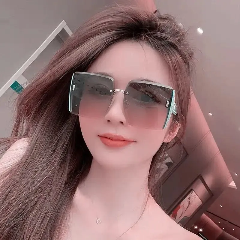 New Vintage Square Sunglasses Woman Classic Retro Gradient Mirror Frameless Sun Glasses Female Fashion Rimless Oculos De Sol