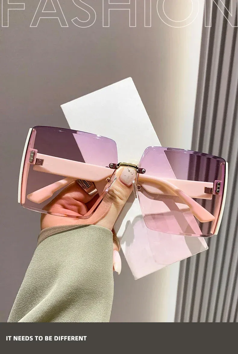 New Vintage Square Sunglasses Woman Classic Retro Gradient Mirror Frameless Sun Glasses Female Fashion Rimless Oculos De Sol