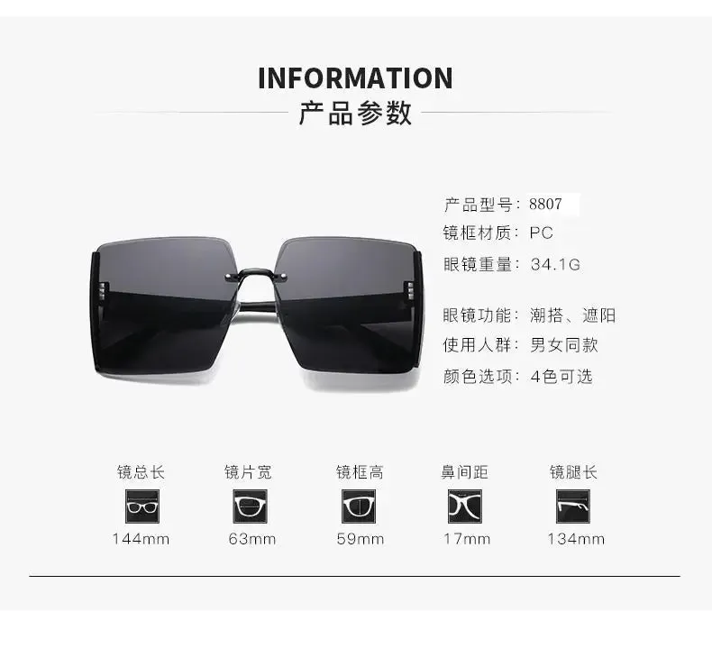 New Vintage Square Sunglasses Woman Classic Retro Gradient Mirror Frameless Sun Glasses Female Fashion Rimless Oculos De Sol
