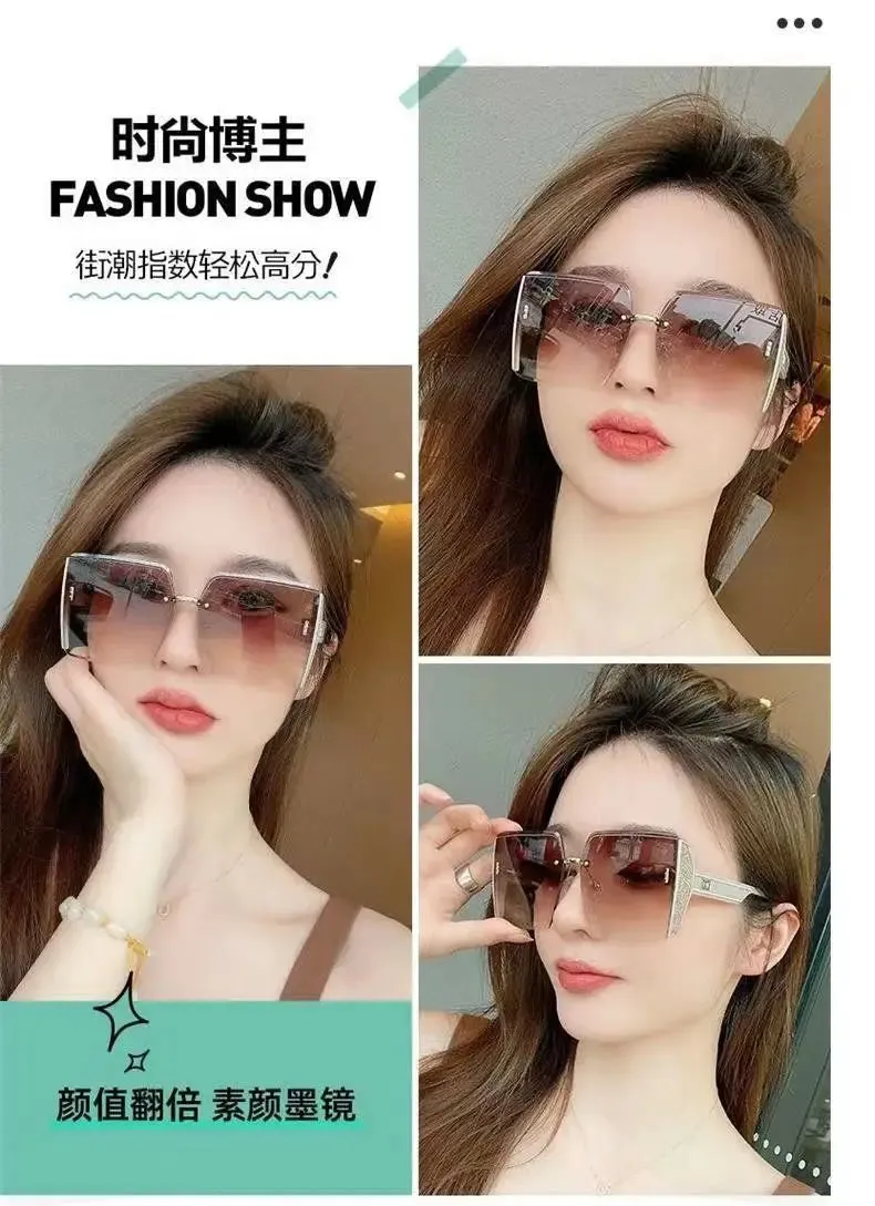 New Vintage Square Sunglasses Woman Classic Retro Gradient Mirror Frameless Sun Glasses Female Fashion Rimless Oculos De Sol