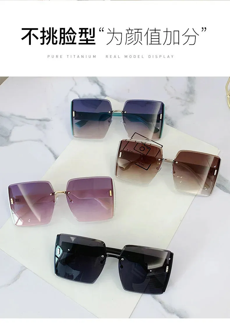 New Vintage Square Sunglasses Woman Classic Retro Gradient Mirror Frameless Sun Glasses Female Fashion Rimless Oculos De Sol
