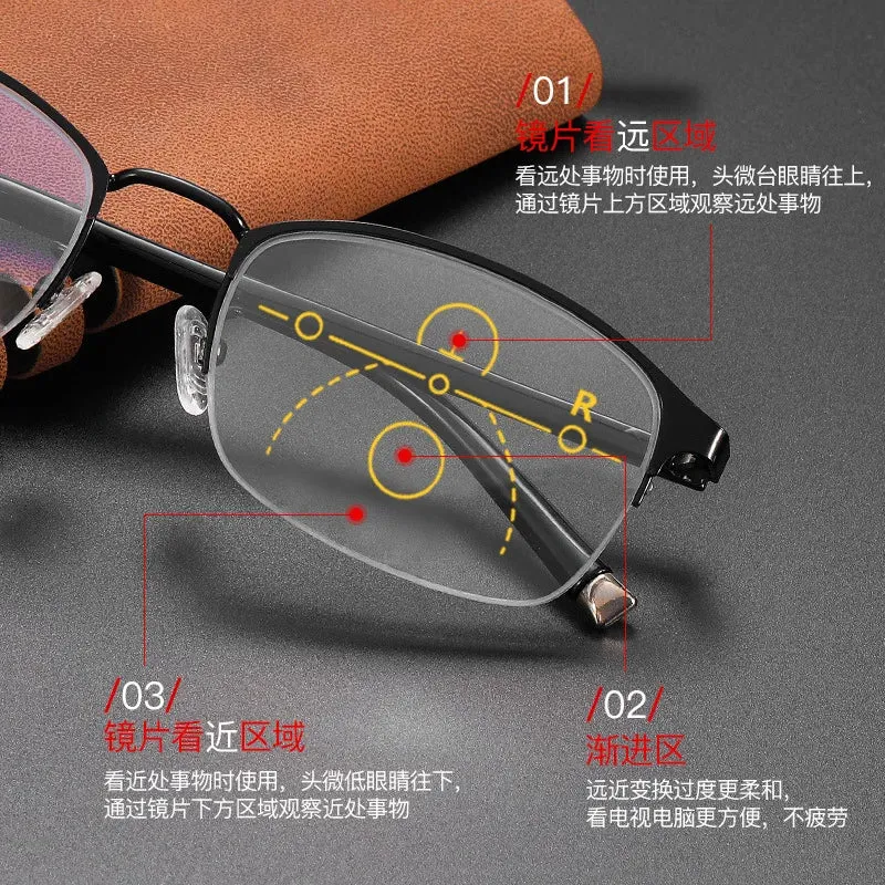 Photochromic Eyewear Multifocal Smart Zoom Sunglasses Anti-blue Light Far Sight Glasses Unisex Half Frame Presbyopia Glasses
