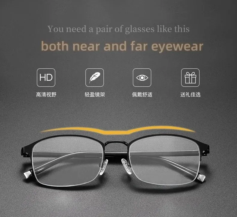 Photochromic Eyewear Multifocal Smart Zoom Sunglasses Anti-blue Light Far Sight Glasses Unisex Half Frame Presbyopia Glasses