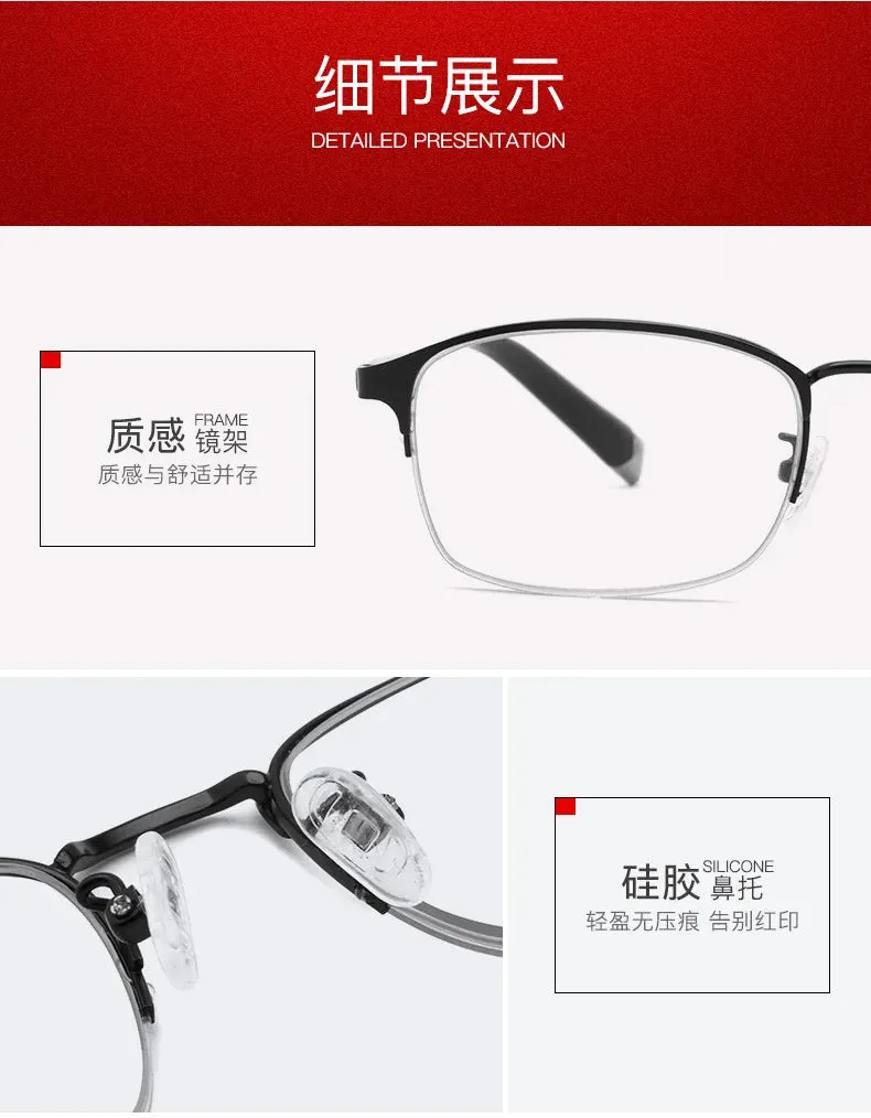 Photochromic Eyewear Multifocal Smart Zoom Sunglasses Anti-blue Light Far Sight Glasses Unisex Half Frame Presbyopia Glasses