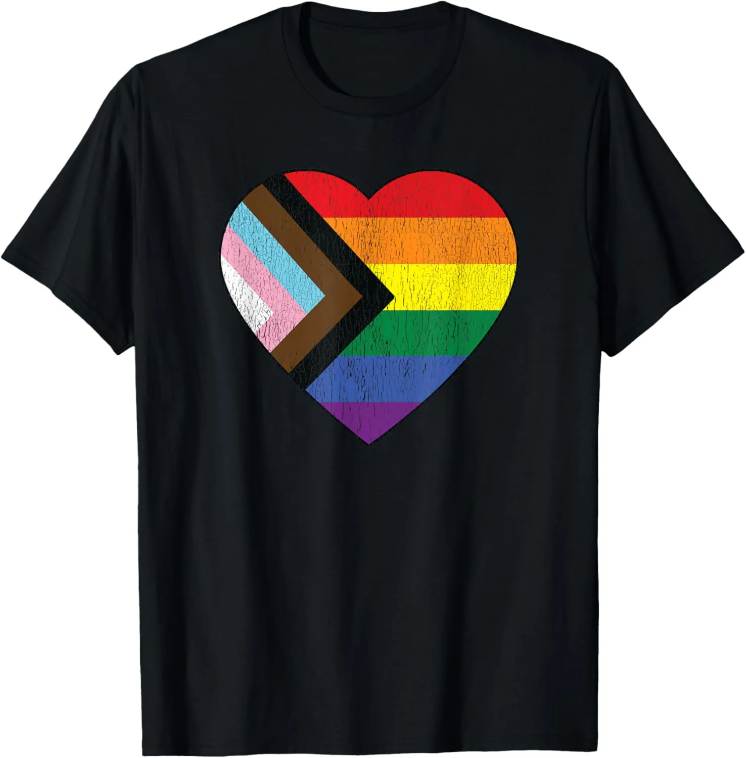 Progress Pride Flag Rainbow Heart Vintage Retro Love LGBTQ T-Shirt