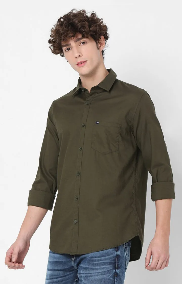 Spykar Green Full Sleeve Plain Shirts For Mens