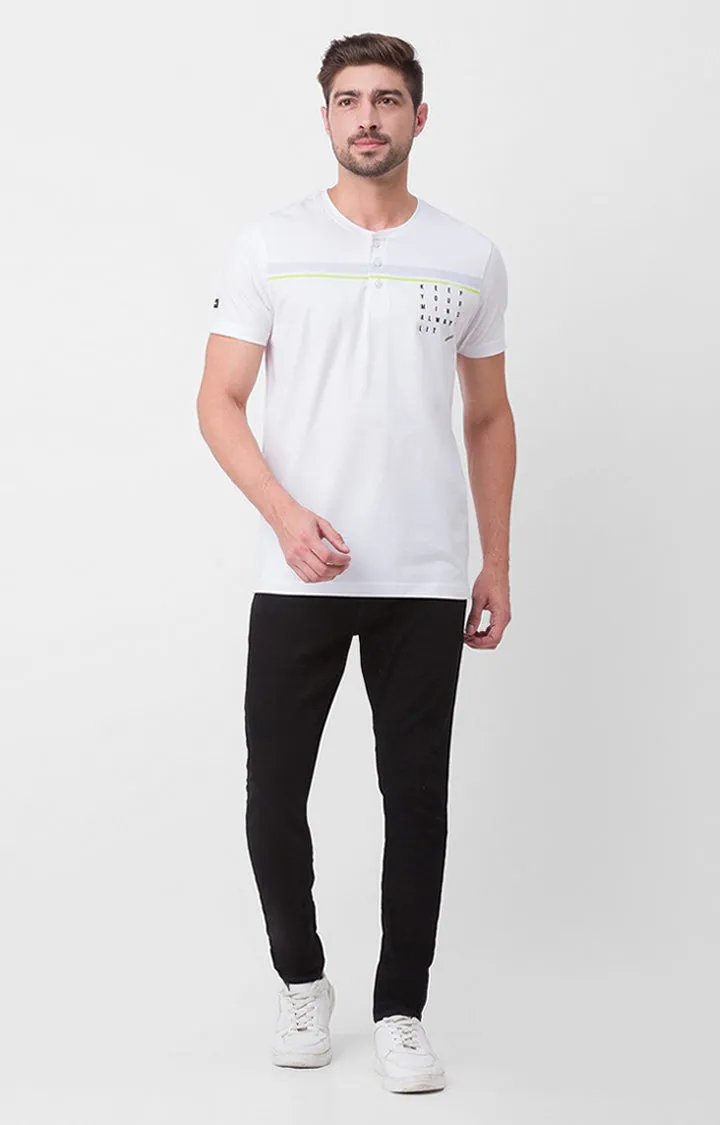 Spykar White Cotton Half Sleeve Plain Casual T-Shirt For Men