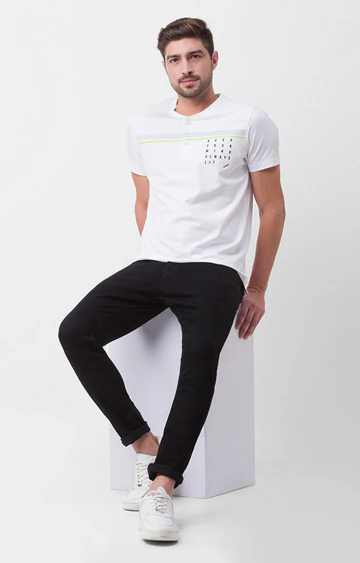 Spykar White Cotton Half Sleeve Plain Casual T-Shirt For Men