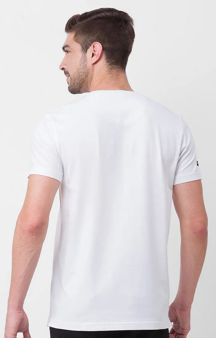 Spykar White Cotton Half Sleeve Plain Casual T-Shirt For Men