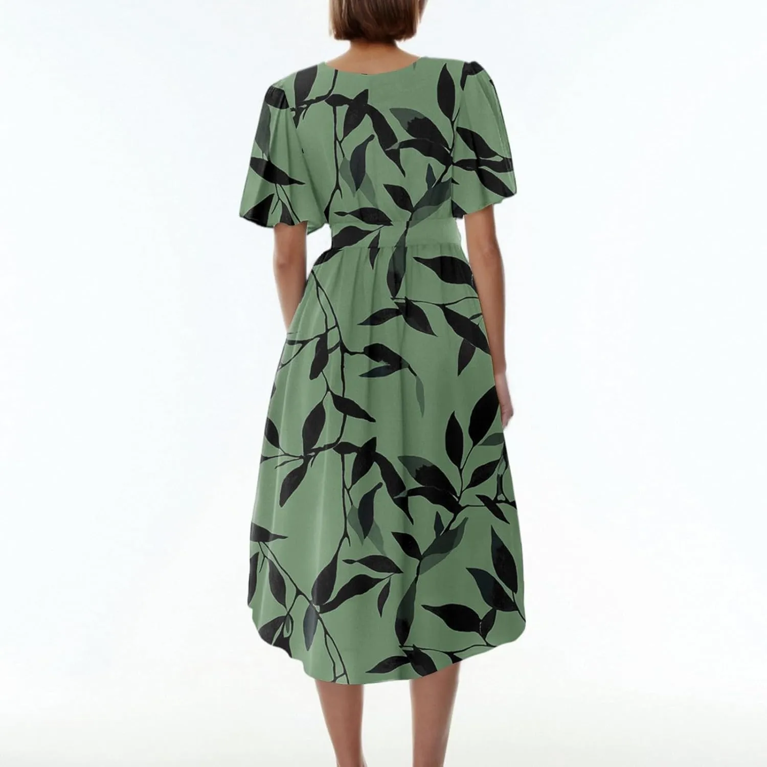 Summer Dresses for Women 2025 Midi Trendy Flowy Swing Short Sleeve V Neck Boho Floral Elegant A Line Dress