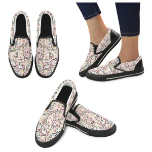 Women's Big Size Tangled Doodle Print Canvas Slip-on Shoes