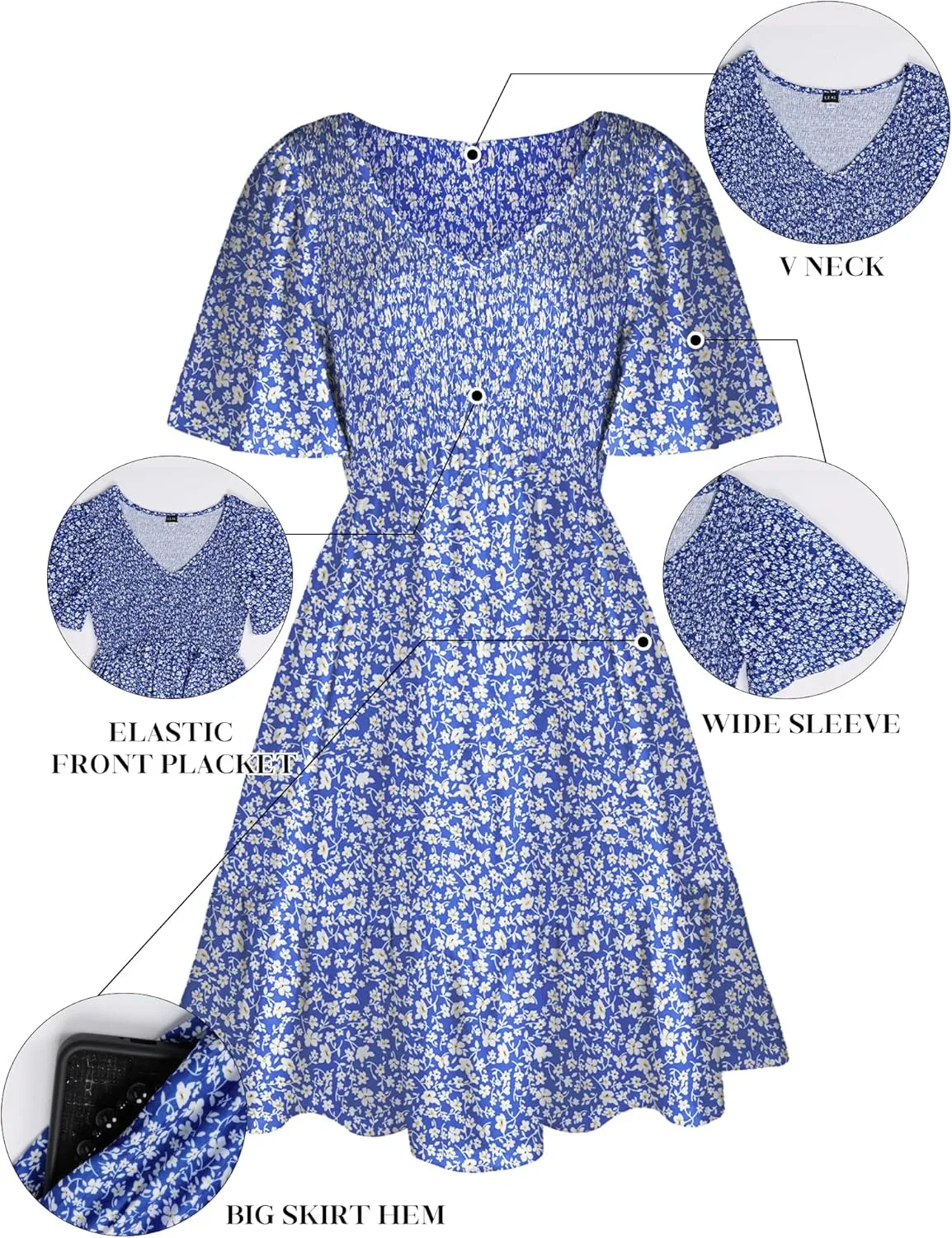 Womens Cute Floral Smocked V Neck Flutter Sleeve Sundress with Pockets Casual Spring Summer Dresses for Women 2025